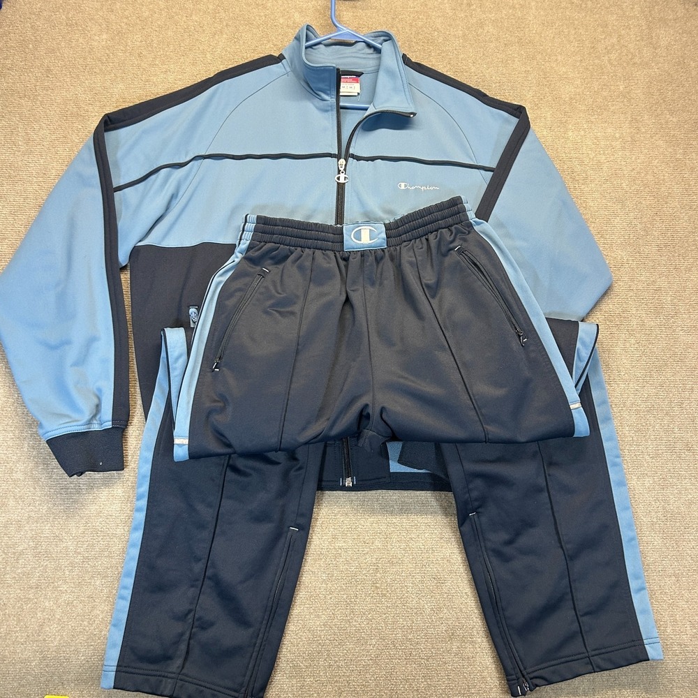 Champion Track Suit Set Mens Medium Full Zip Jacket + Elastic Pant Ankle Zip 30"